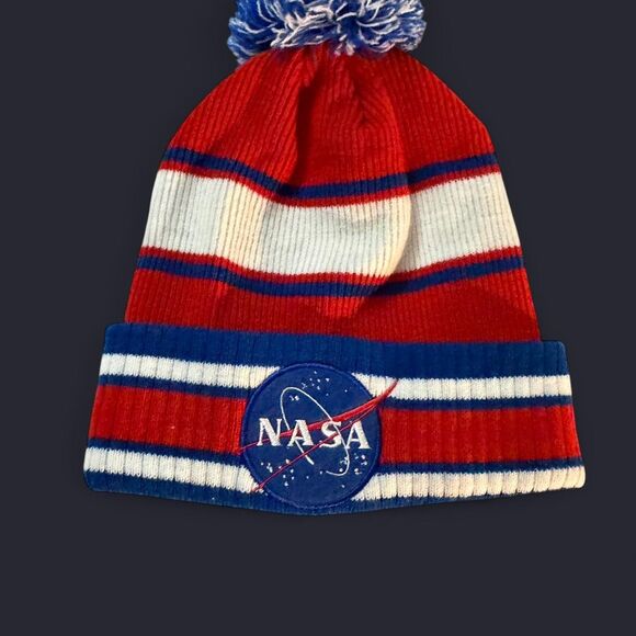 NASA Knit Pom Beanie – Red/White/Blue - Picture 1 of 3